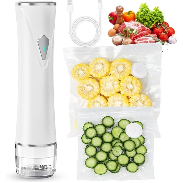 Selladora Al Vacío para Alimentos con Tanque Visible, Portátil e Inalámbrica, con 30 Bolsas Reutilizables.