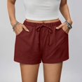thumbnail image 5 of Only Moment Womens Shorts Blended Fabric Summer Casual Loose Elastic Waist Drawstring Lace Boho Beach Cover Up Shorts Running Shorts for Women Wine,L, 5 of 8