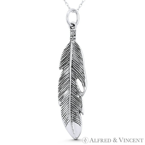 Angel's / Eagle's Wing Feather Charm 54x12mm (2.1x0.5in) Pendant & Chain Necklace in Oxidized .925 Sterling Silver