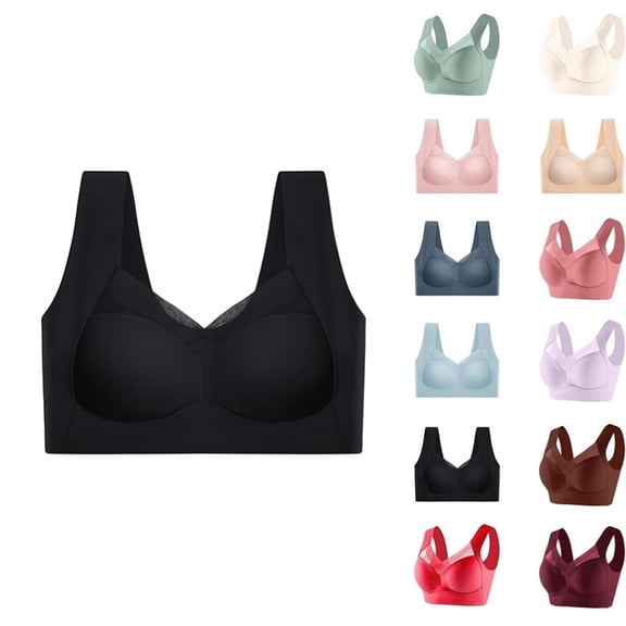 Seamless Bras for Older Women Wireless Supportive Bra Comfortable No Underwire Full Coverage Push Up Bra Plus Size Black Large