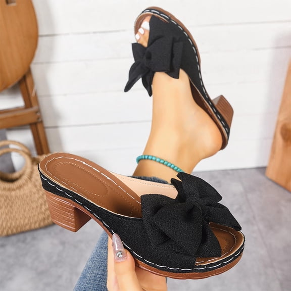 Aueoeo Dress Shoes For Women Summer Shoes For Women Fashion Casual Summer Solid Color Outerwear Strap Pers With Bowhigh-Heeled Pers Dress Shoes