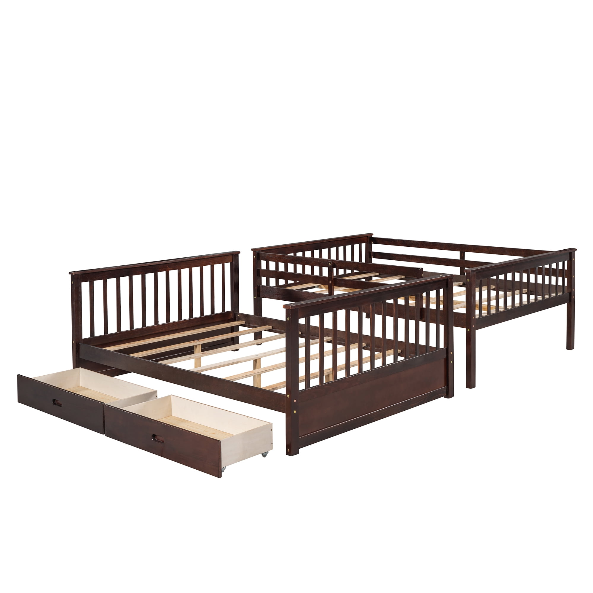 DEALTOPS Full over Full Bunk Bed with Ladder and 2 Drawers for Kids Adults Bedroom Furniture, Espresso