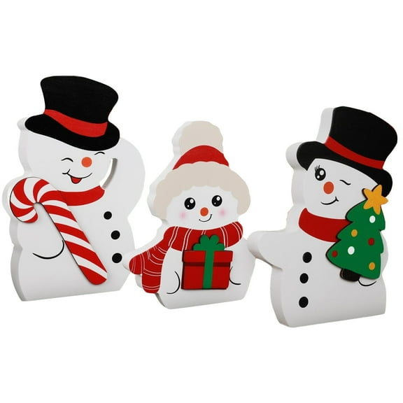 Snowman Christmas Decorations Indoor, Cute Wooden Snowman Centerpiece Blocks Winter Table Decor Xmas Decoration Indoor for Party Home Kitchen Office Shelf