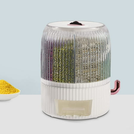 

SHZICMY 6 Grids Round 360°Rotating Rice Dispenser with 45° rotatable handle for Storing Rice Wheat Beans Corn