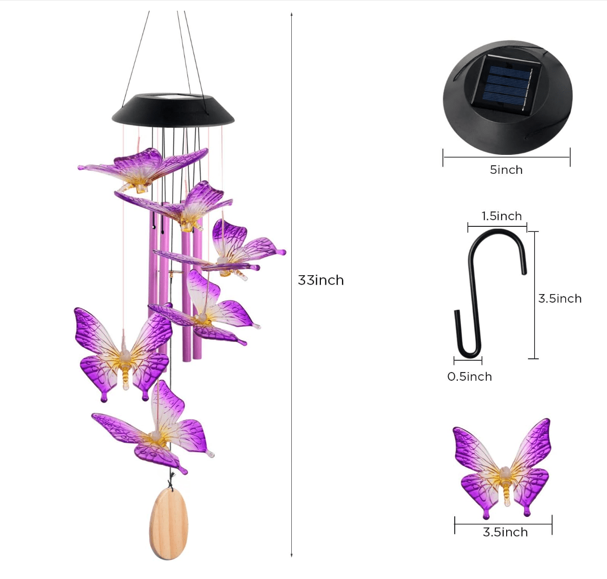 2pcs Butterfly Wind Chimes, Solar Lights Outdoor, Garden Decor, Mothers Day Gifts, Mom Gifts, Grandma Gifts, Outdoor Hanging Decor, Waterproof Solar Lights
