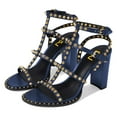 thumbnail image 5 of FSJ Women Open Toe Studded Rivets Gladiator Sandals Ankle Strap Buckle Chunky High Heels Cocktail Party Fashion Dressy Shoes Size 8 Blue, 5 of 5