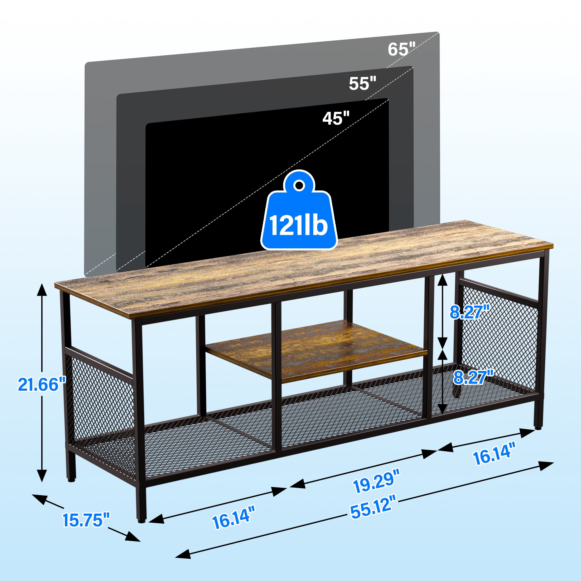 Dalattin 55 inch TV Stand for Living Room, Entertainment Center Console for 60 65" TV, Brown