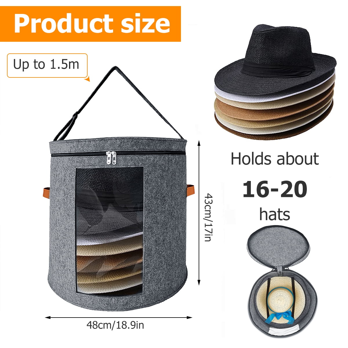 Hat Box Organizer 17" Diameter For Women Men Storage Round Large Travel  Hat''