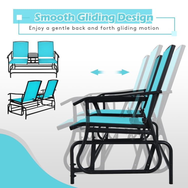 Aimee Lii Outdoor Patio Furniture Set, 2-Person Double Rocking Loveseat with Mesh Fabric and Center Tempered Glass Table, Turquoise