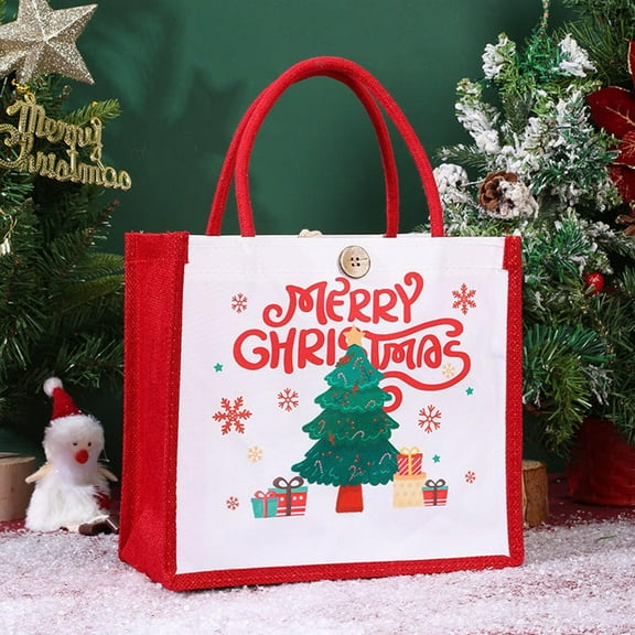 Christmas Canvas Tote Bag Santa Claus Prints Large Capacity Christmas Pattern Handbag Female Eco-Friendly Shopping Gift Handbag