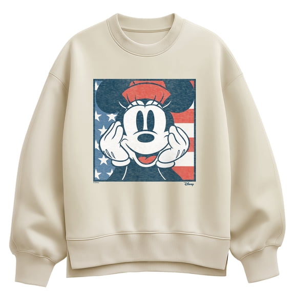 Disney - Minnie American Flag - Women's Oversized Fleece Crew Sweatshirt