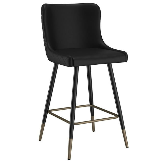 Contemporary Faux Leather and Metal 26" Counter Stool, Set of 2 - Black