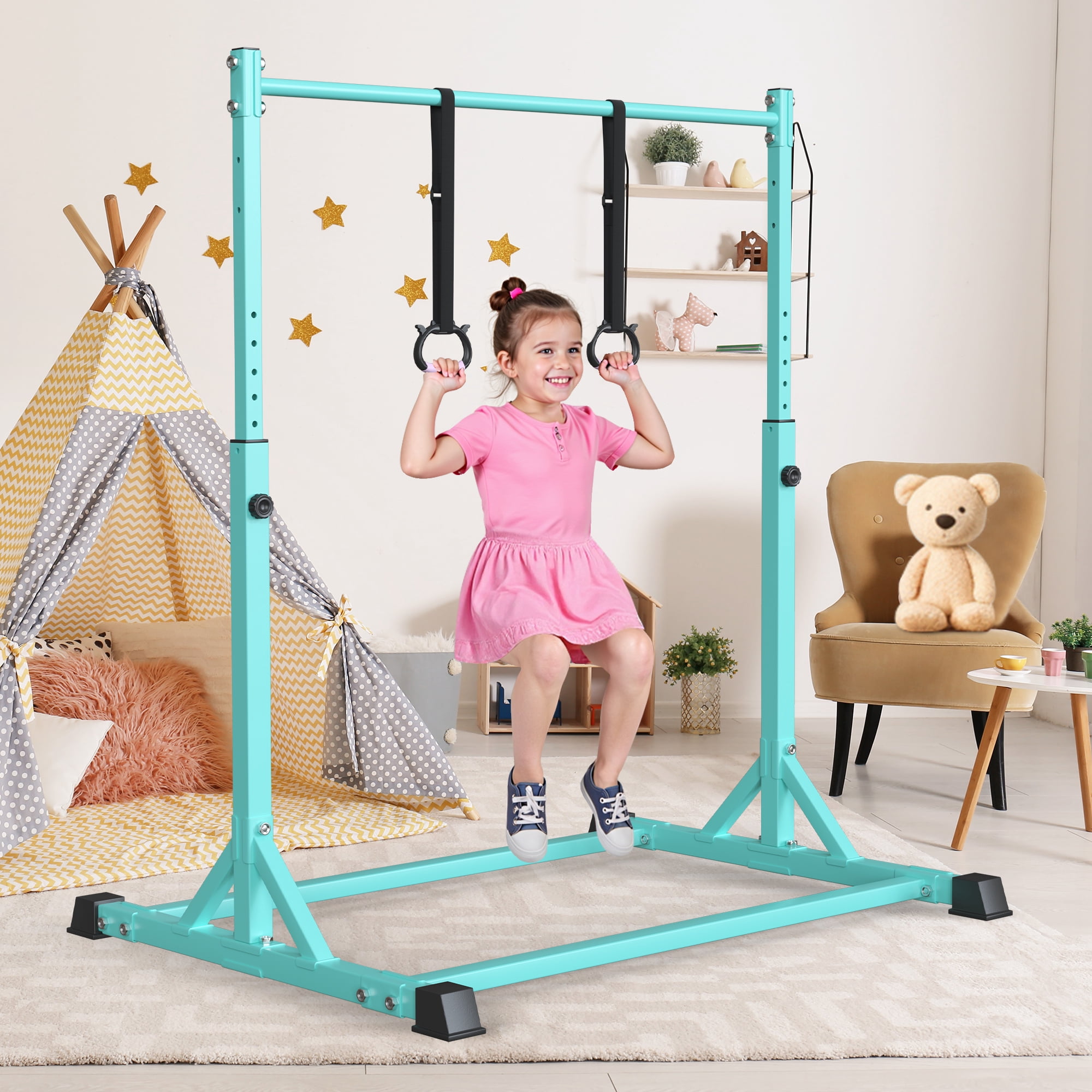 Primy 230LBS Gymnastics Bar for Kids, 39~61inches Adjustable Height Gymnastic Horizontal Bars, Stable Gymnastics Equipment Junior Training Bar for Home Using for Children
