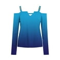 thumbnail image 5 of WREESH Womens Fashion Off The Shoulder Tops Slim V Neck Casual Gradient Color T-Shirts Long Sleeve Pullover Blouse Tops Blue, 5 of 5