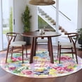 thumbnail image 5 of Round Rug 5ft Area Rug, Spring Pastoral Flower Colorful Stripe Area Rugs for Living Room Bedroom, Easter Egg Butterfly Floor Mat Non-Slip Non-Shedding Carpet Indoor Accent Rugs, 5 of 9