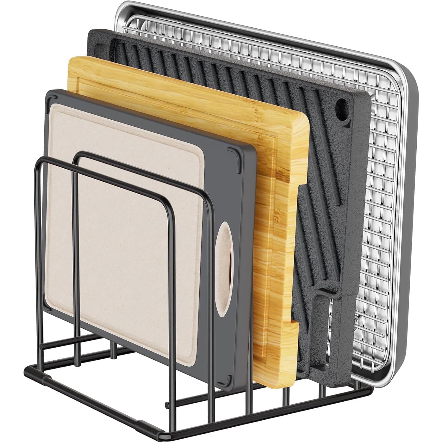 Kitchen Organizer Rack, 5-Slot Heavy-Duty Cutting Board and Bakeware Holder for Countertop or Cabinet Storage
