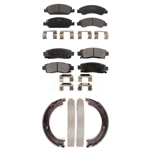 Transit Auto Front Rear Ceramic Brake Pads and Parking Shoes Kit for Car 2014-2016 Cadillac XTS with 6 Lug Wheels Heavy Duty Brakes KTN-100641