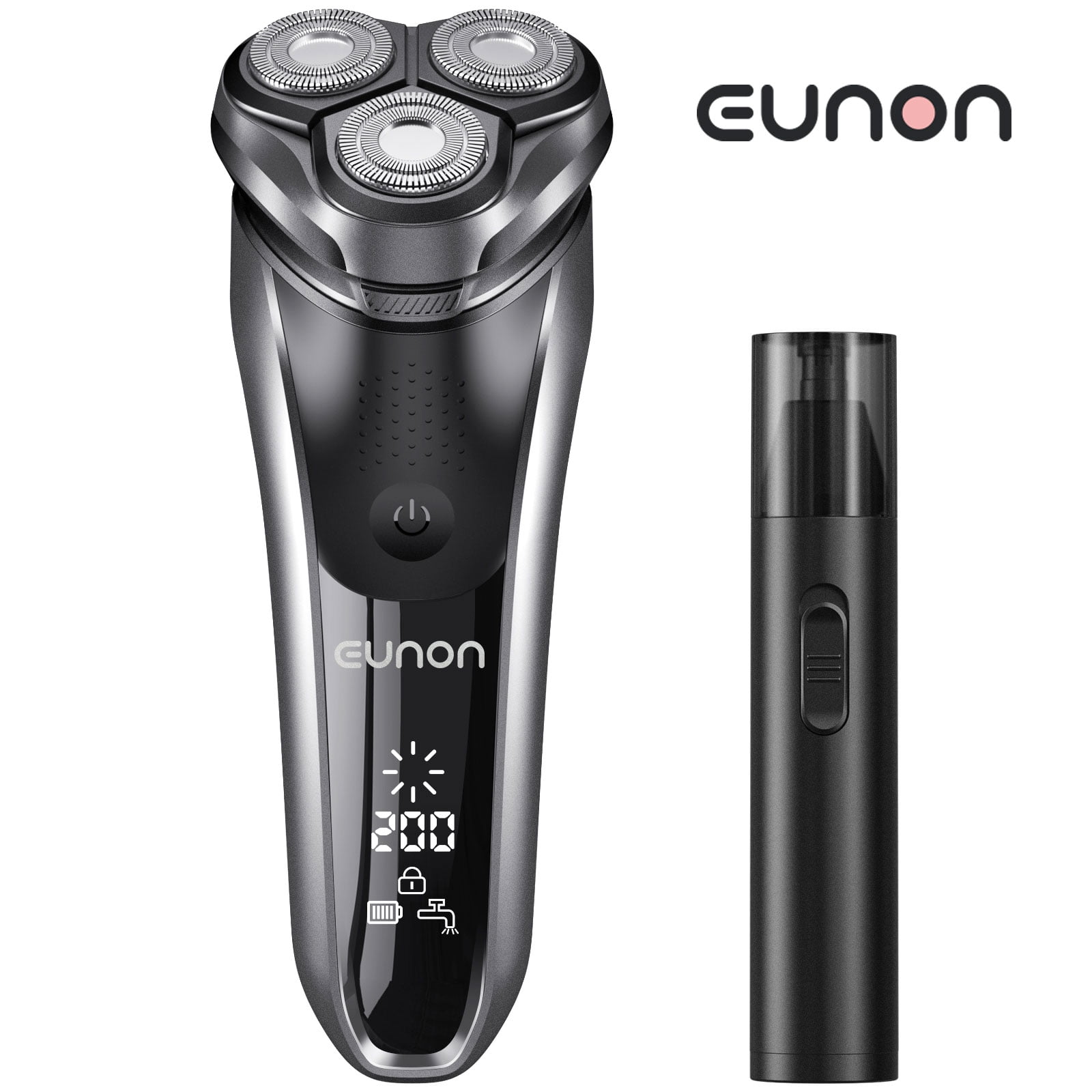 Electric Shavers for Men and Nose Hair Trimmer Set, Eunon IPX 7 Waterproof Wet & Dry Pop-upElectric Razor Sideburn Trimmer Intelligent Razors with Digital Display, Black