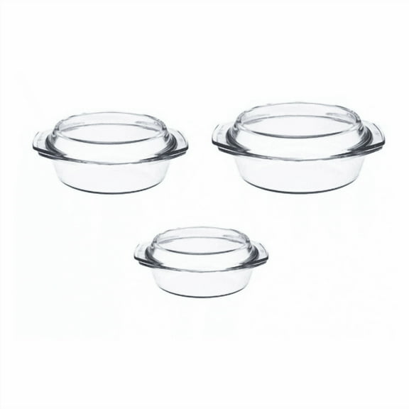 Simax Casserole Dish Set with Lid, Round Glass Cookware, Borosilicate Glass, Made In Europe 1 Qt, 1.5 Qt and 2 Qt Baking Dishes, Set of 3