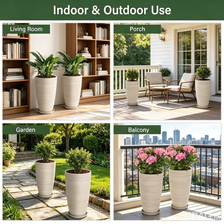 QCQHDU Large Plastic Planter, 21-Inch Oat, 2-Pack photo 8