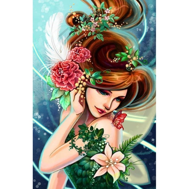 Cuadros Decorativos DIY 5D mosaico mujer con flor pintura Kit completo taladro redondo Rhinestone imagen Ehuebsd Nuevos Originales