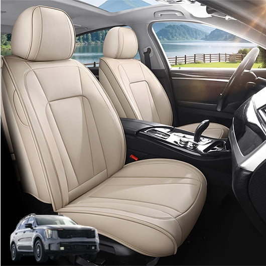 Car Seat Covers Full Set Custom Fit for Kia Sorento 2003-2026 - Premium Faux Leather Auto Protectors with Waterproof, Breathable, Anti-Slip Car Seat Protectors (Beige,Full Set)