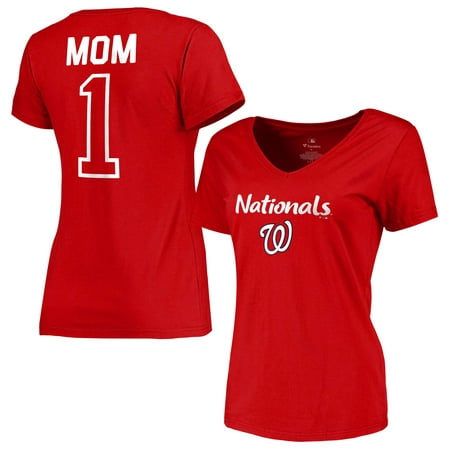 Washington Nationals Fanatics Branded Women's 2019 Mother's Day #1 Mom V-Neck T-Shirt - Red -