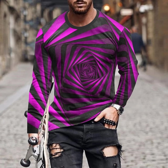 Blusas y camisas de manga larga con cuello redondo para hombre, blusa informal de manga larga con cuello redondo y estampado de rayas, blusa de poliéster para hombre