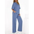 thumbnail image 5 of PRETTYGARDEN Women's Summer 2 Piece Lounge Set Short Sleeve Tops Wide Leg Pants Spring Vacation Travel Outfits Clothes, 5 of 10