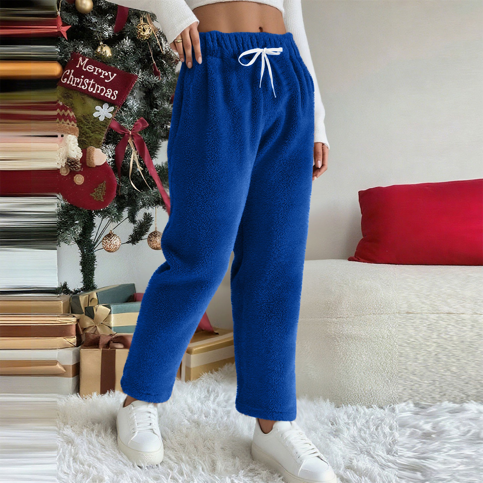 Pantalon Pyjama Polaire Femme - Chaud Et Doux - Taille élastique Avec Poches - Automne/Hiver - Coupe Large Décontractée