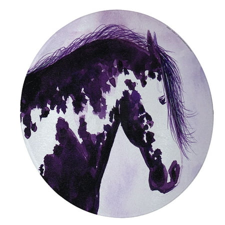 

KuzmarK 12 Round Glass Cutting Board - Purple Pinto Mustang Abstract Horse Art by Denise Every