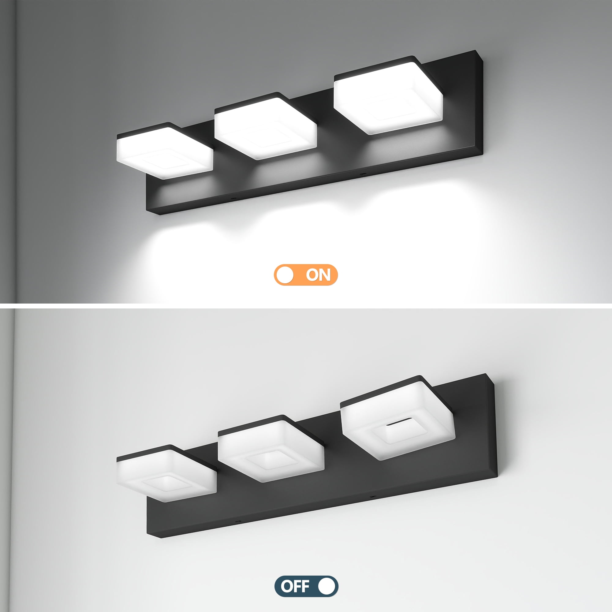 Jopath 20" Modern Matte Black 3-Light LED Wall Sconce, Adjustable Acrylic Bathroom Wall Lighting Fixtures Over Mirror Vanity Light for Bathroom, Bedroom, or Hallway