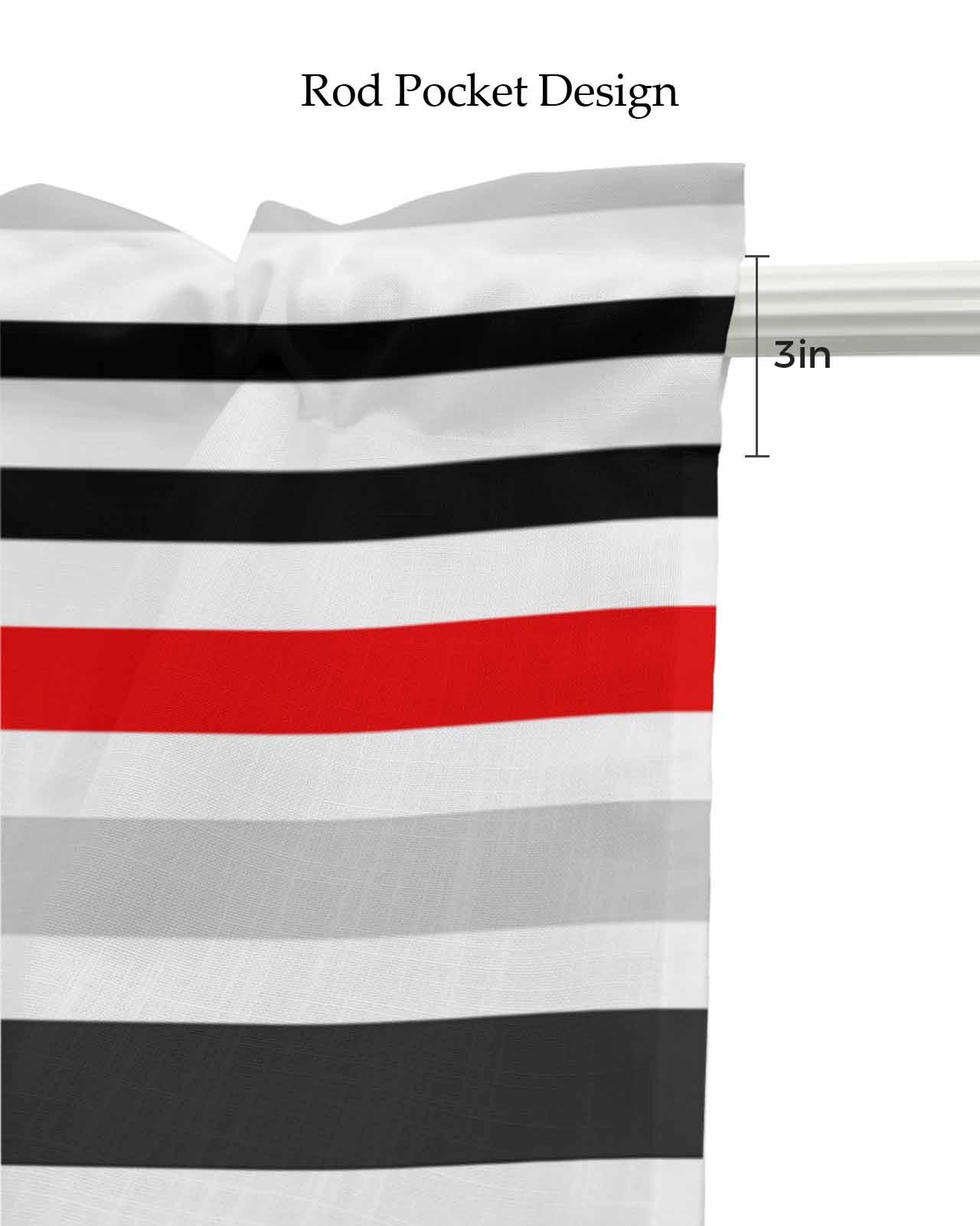 Red Black Stripe Kitchen Valances for Windows Farmhouse Linen Window Valance Curtain for Living Room Window Treatment Modern Abstract Coarse Striped Valance Rod Pocket Topper Drape, 42 x 18 Inch