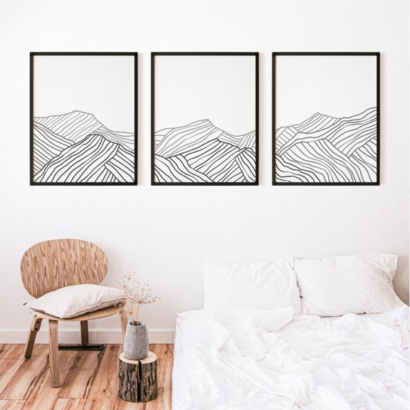 Mountain Print Set Modern Cabin Decor for Winter Landscape Lodge Triptych Minimalist Mountains Art Prints or Canvases Poster Set 3
