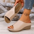 thumbnail image 2 of Bxsruta Women's Wedge Heel Peep-Toe Mule Sandals with Faux Leather Upper for Casual Beach and Everyday Wear, 2 of 8