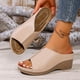 thumbnail image 2 of Sandalias de Cuña de las Mujeres de Color Sólido Peep Toe Abierto de Espalda Zapatillas de Mula con Cama de Pie Acolchada para la Playa de Verano, 2 of 9
