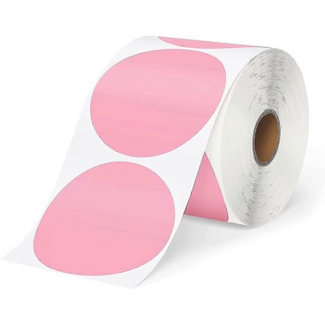 MUNBYN Étiquettes Autocollantes Thermiques Roses - Étiquettes Rondes Autocollantes pour Design de Code QR et Logo 2- Roses