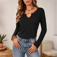thumbnail image 6 of Lonomox Women's Cropped Pullover Tops Notch V Neck Long Sleeve Shirts Solid Color Casual Loose T Shirts, 6 of 6