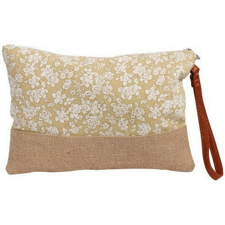Riah Fashion Ivory Floral Wristlet Cosmetic Pouch