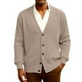 thumbnail image 2 of QHRMKOG Mens Cardigan Sweater Loose Fit Long Sleeve V Neck Cardigan Trendy Solid Color Button Up Cardigan Sweater Winter Warm Knited Sweater Brown XL, 2 of 7