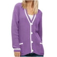 thumbnail image 2 of LEBONYARD Lightweight Winter Fall Cardigans for Women,Women's Casual Long Sleeved V-Neck Sweater Jacket Tops Purple S, 2 of 4