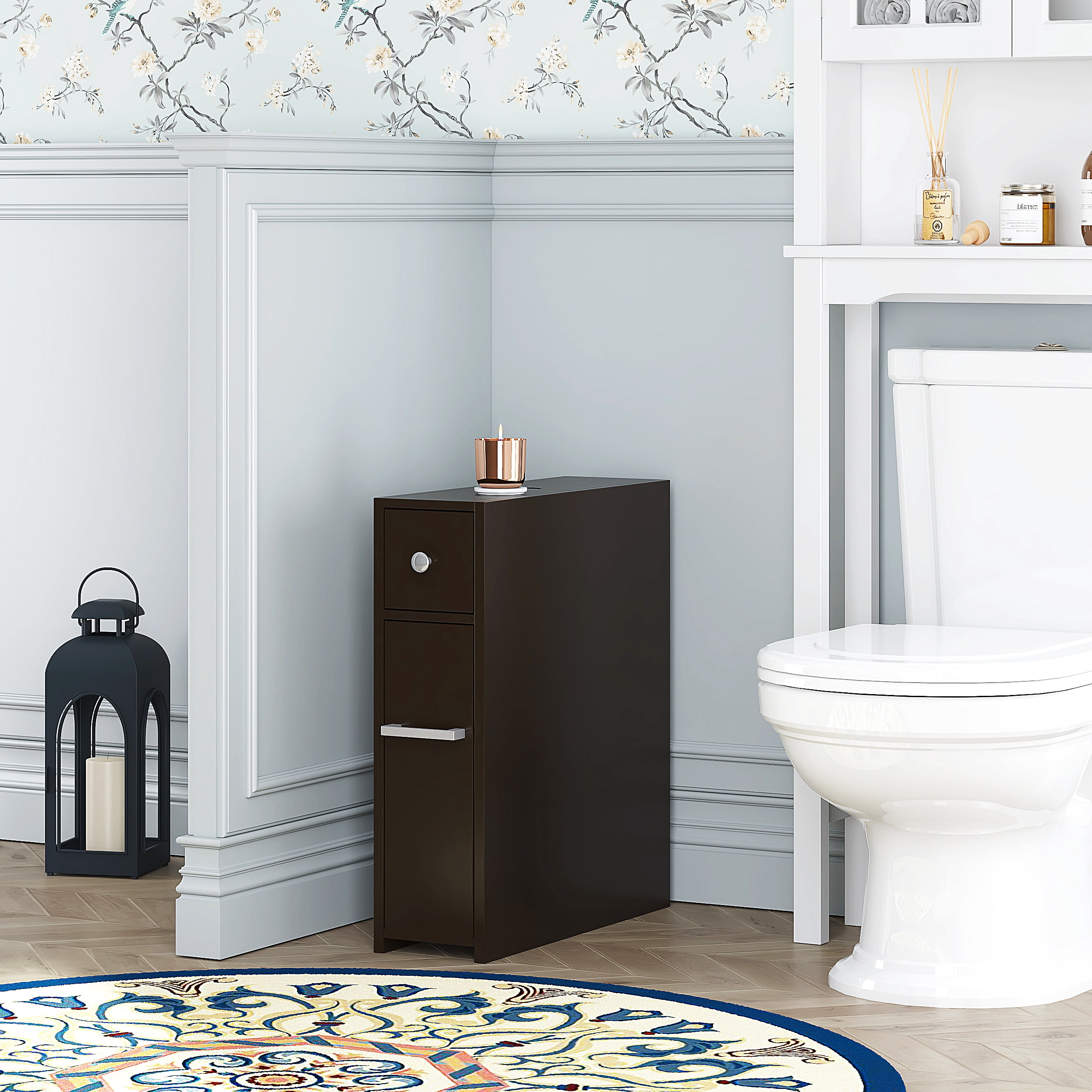 Spirich Slim Bathroom Storage Cabinet, Brown
