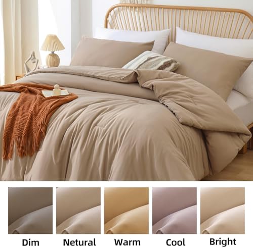 Oversized King Comforter Taupe Brown, 3pcs(1 Boho Tan Comforter & 2 Pillowcases), Lightweight Oversized King Size Comforter Sets Soft Bedding