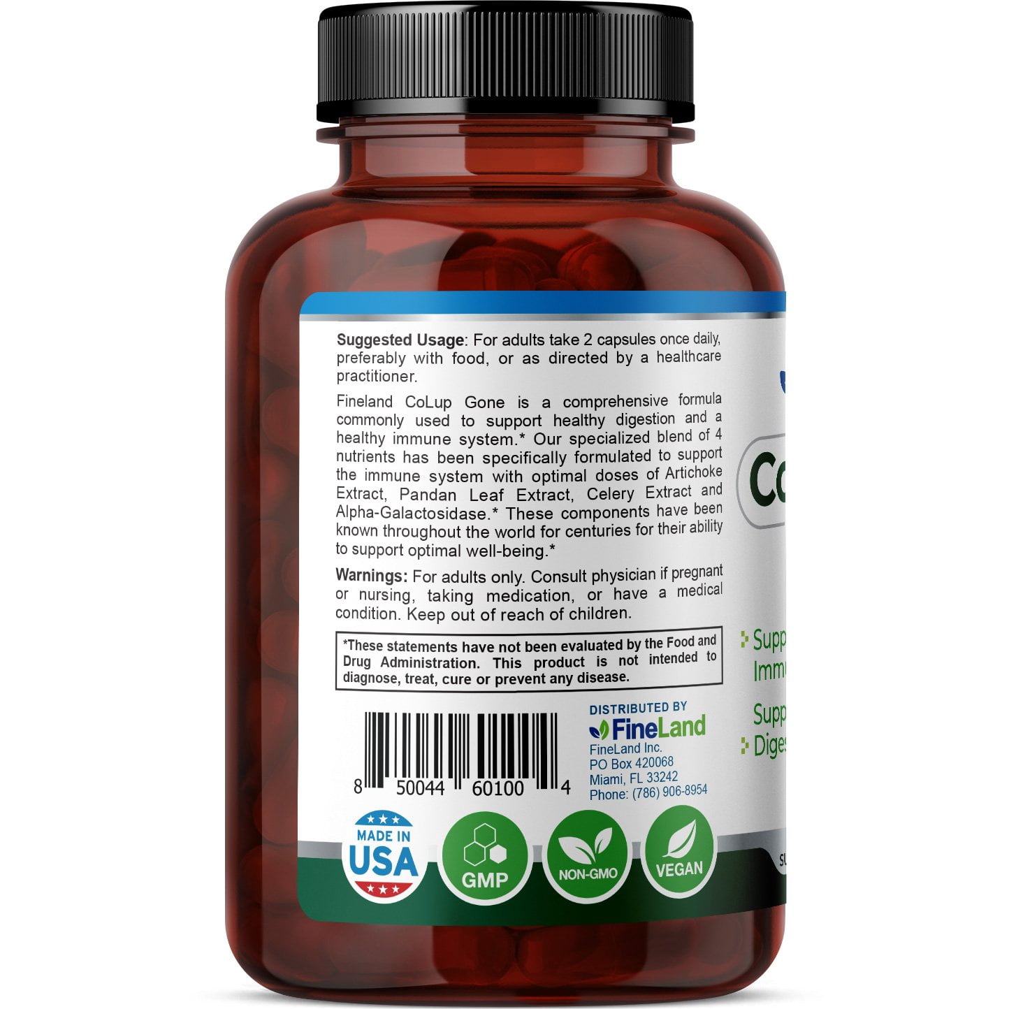 Fineland Vitamins CoLup Gone Digestive Enzymes Gluten-Free Vegan 60 Count