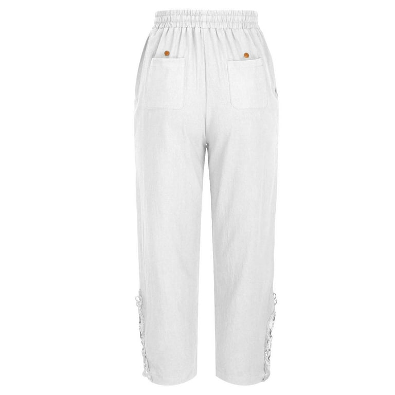 SMihono Women's Cotton Linen Lace Patchwork Design High