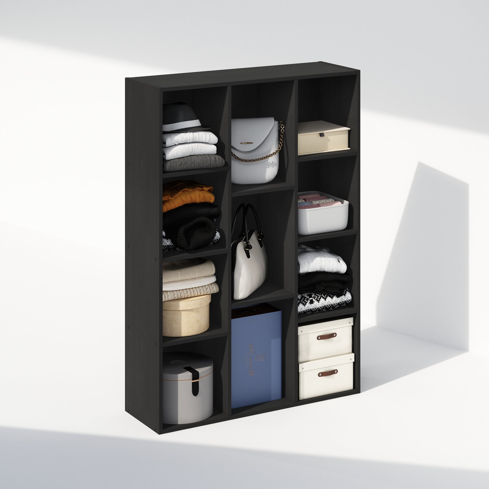 Furinno Reed 11-Cube Open Shelf Multipurpose Closet & Clothing Storage, Storage Organizer, Blackwood