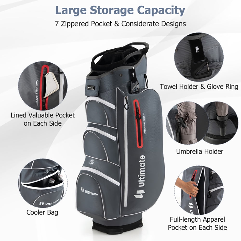 Demifill 9.5 Inch Lightweight Golf Cart Bag with 15 Way Top Dividers, Lightweight Golf Clubs Bag with 7 Zippered Pockets, Portable Golf Carry Bag for Outdoor, Red