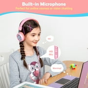 NewBee Kids Headphones with Microphone, HD Stereo, Safe Volume Limit 85dB/94dB, Eco-Friendly, Foldable, Adjustable Headband, 3.5mm Jack for Girls/PC/Mac/Tablet (Pink)