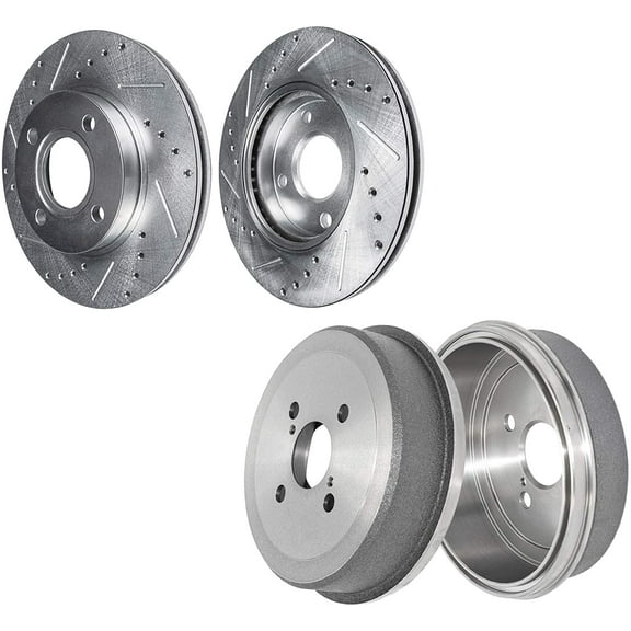 Detroit Axle - Brake Kit for 1993-2002 Toyota Corolla Chevy GEO Prizm Front Drilled & Slotted Brakes Rotors 1993 1994 1995 1996-2002 Rear Brake Drums