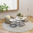 thumbnail image 6 of MAYEERTY 27.6" Nesting Coffee Table Set of 2, Round Wood Marble Top & Sturdy Metal Frame for Balcony Yard, White, 6 of 7